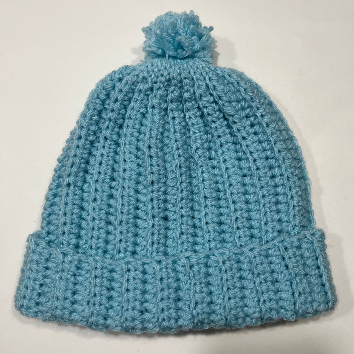 Blue Ribbed Beanie with pom pom