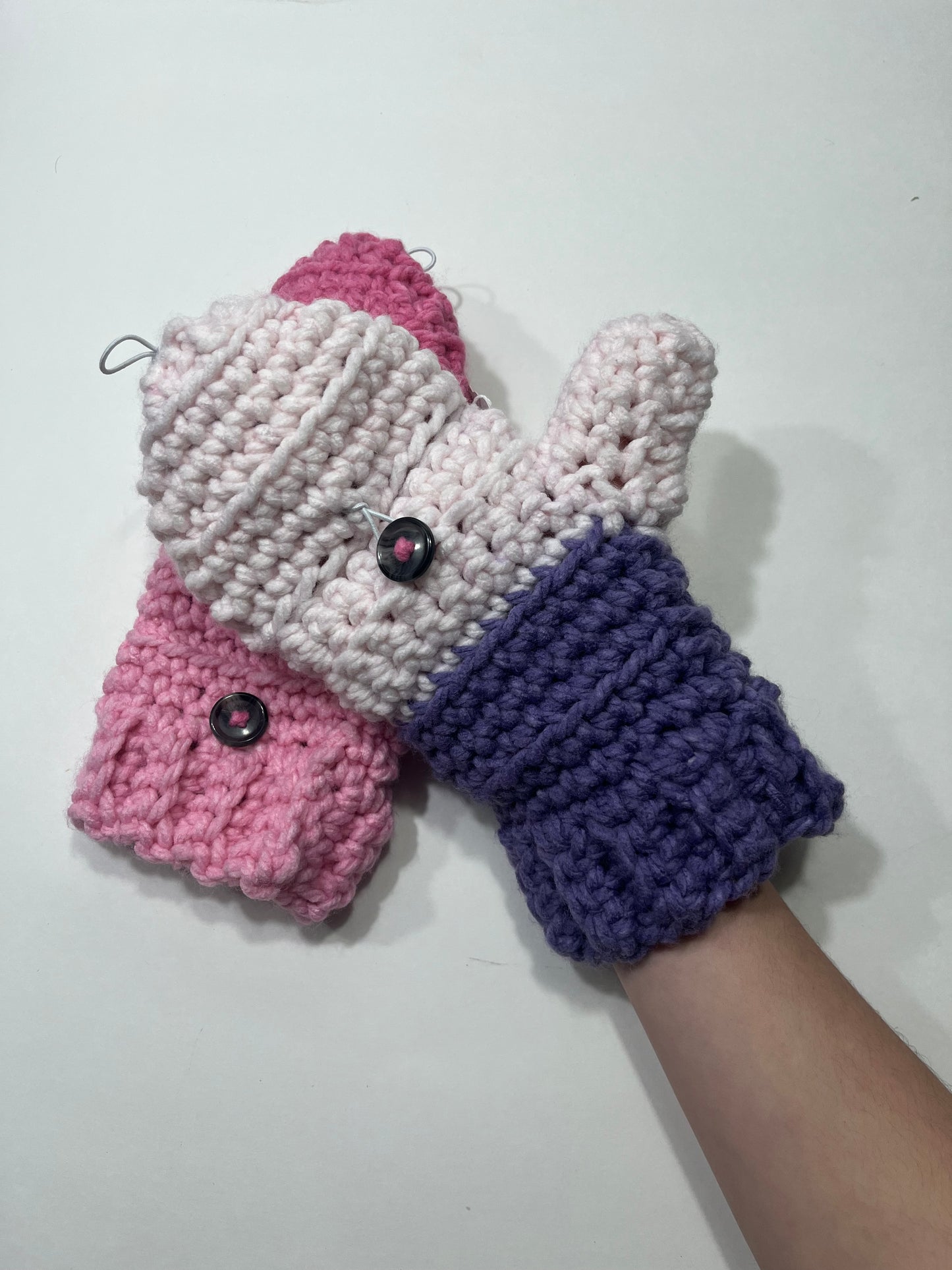 Convertible Mittens - White / Pink / Purple