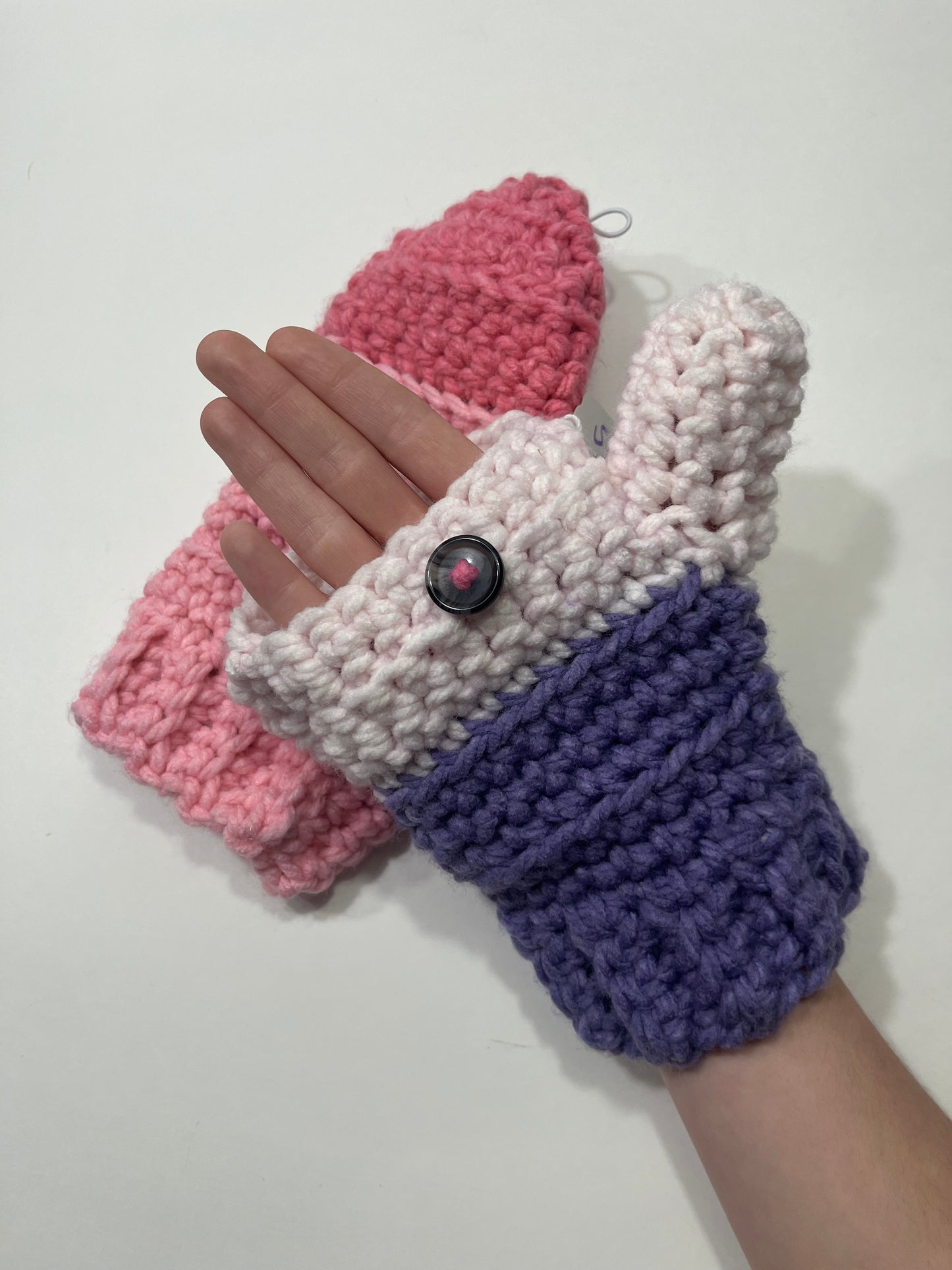 Convertible Mittens - White / Pink / Purple