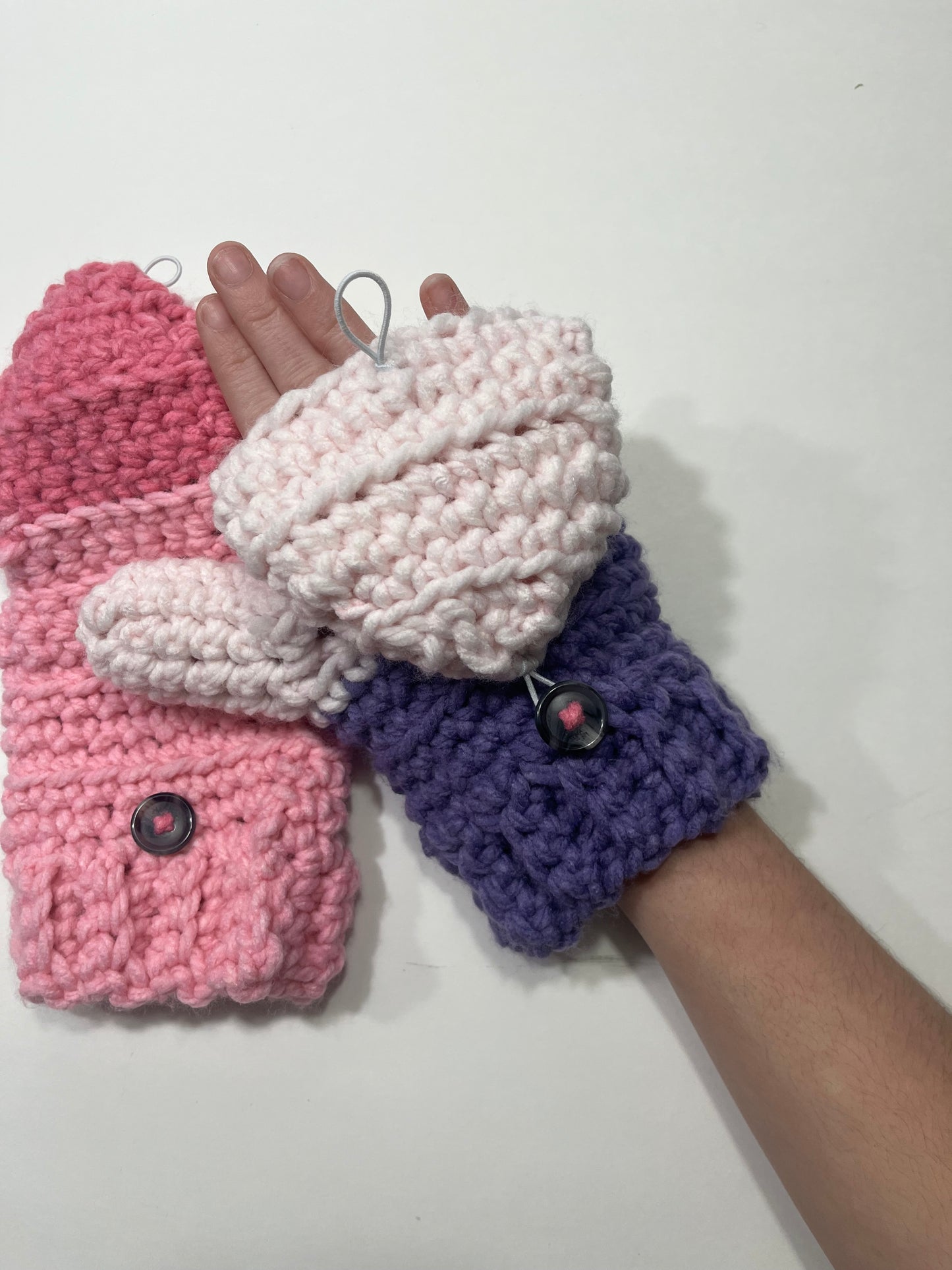 Convertible Mittens - White / Pink / Purple
