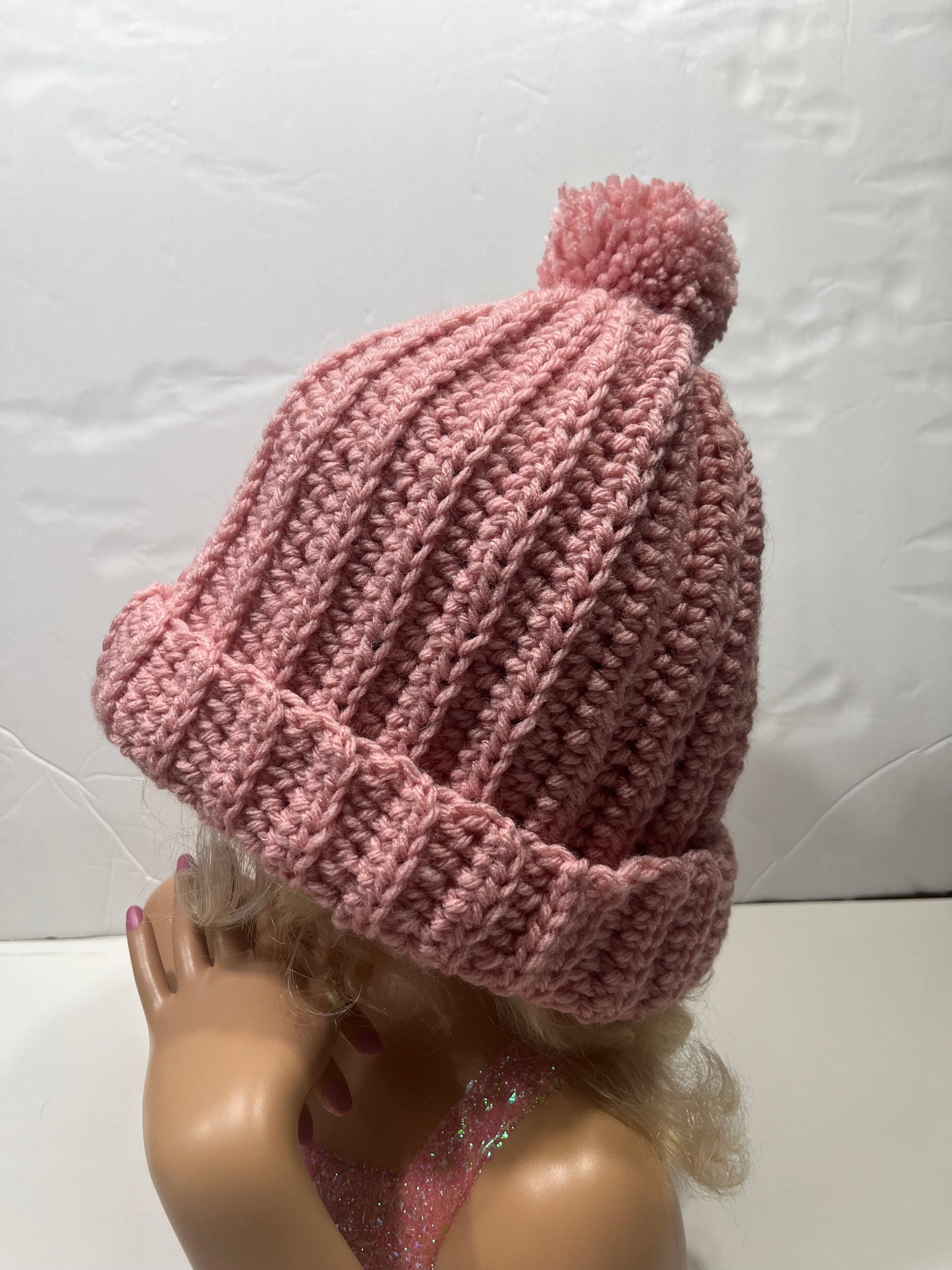 Ribbed beanie with pompom - Pink